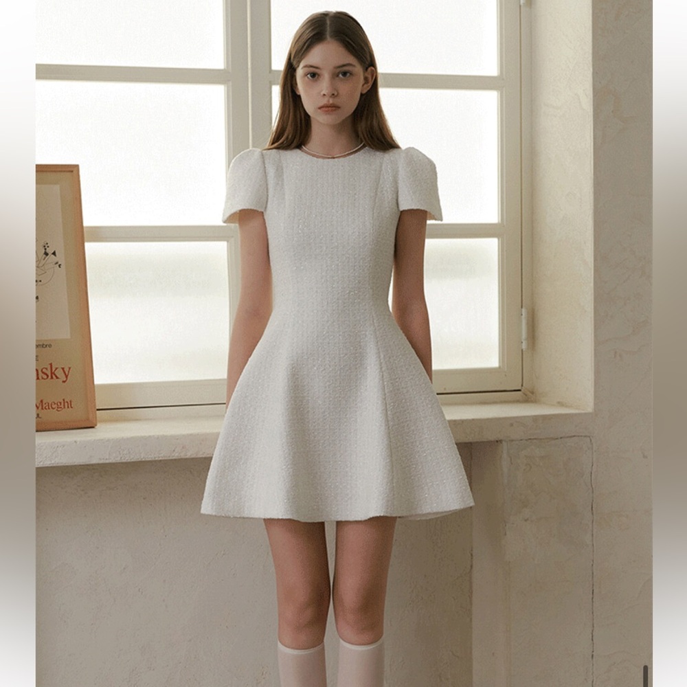 White Sparkly Tweed Mini Dress, Medium